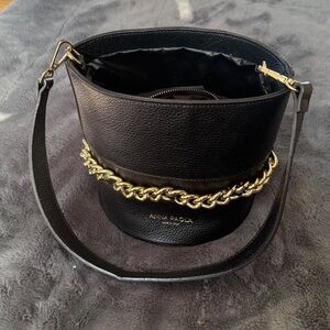 Anna Paola Black Bucket Bag with Gold Chain